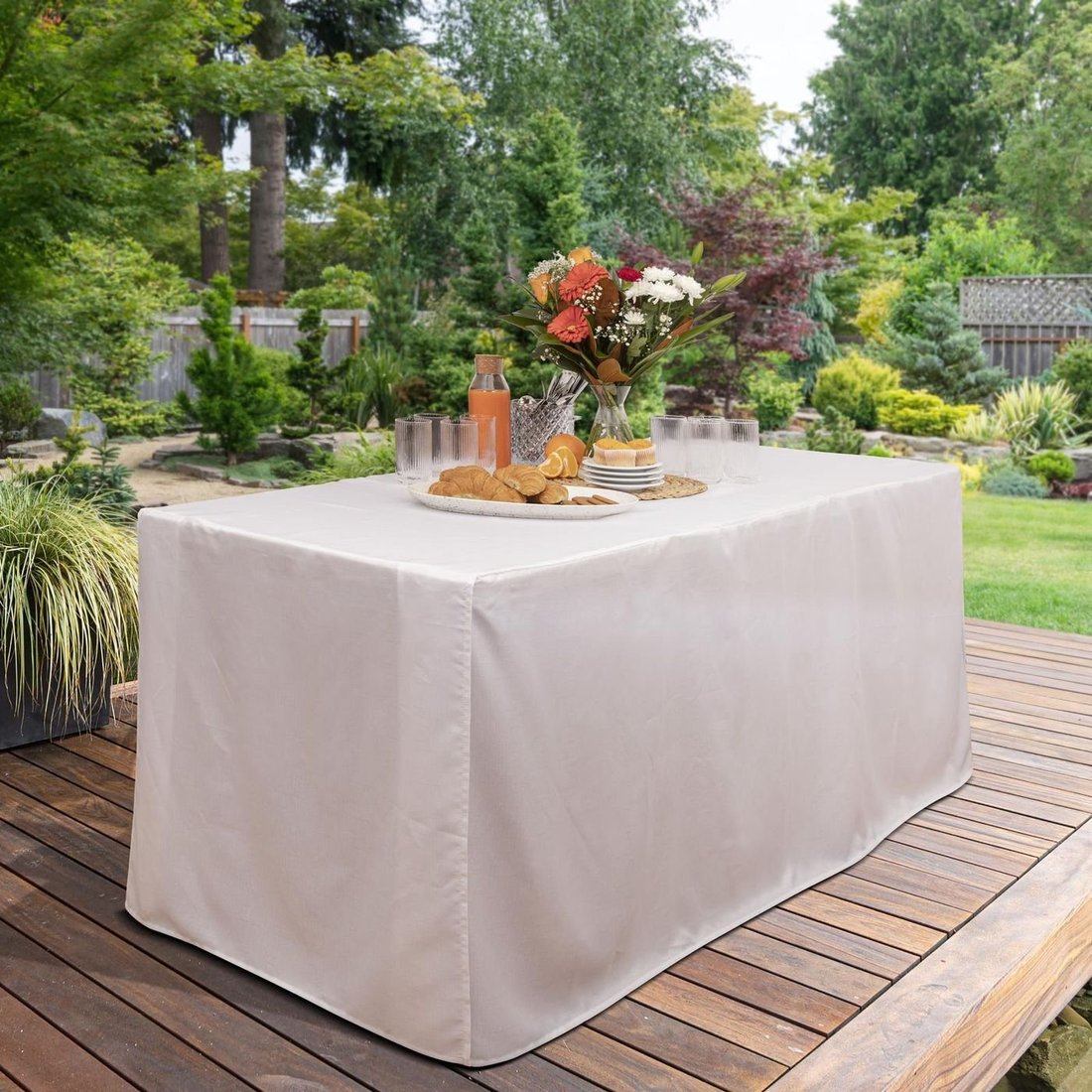 Trestle table with a fitted white cover